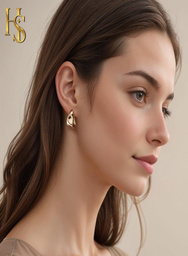 HighSpark Gold Chunky Stud Earrings for Women | 18k Gold Plated Statement Hypoallergenic Earrings | Jewelry Gift - Image 3